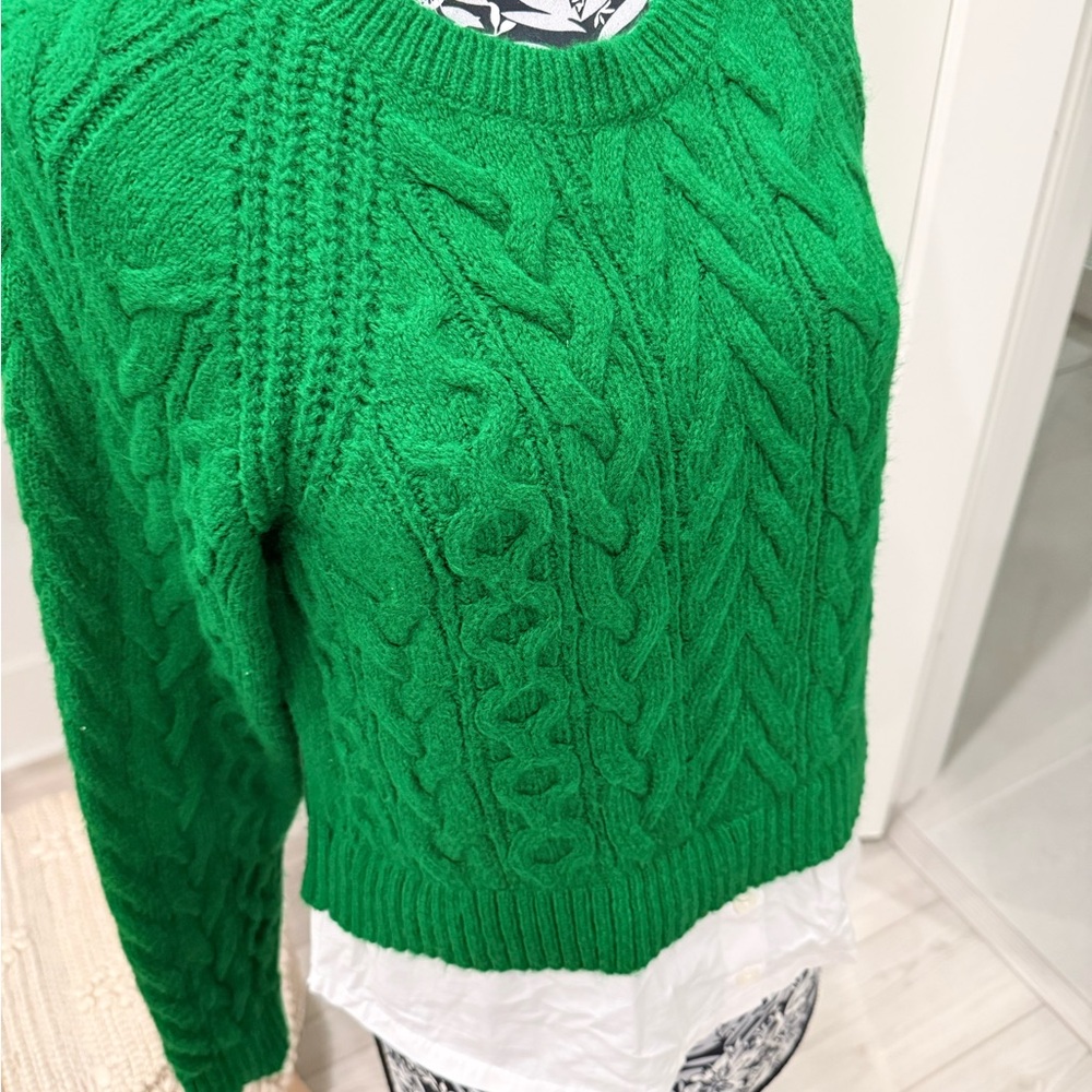 Anthropologie Emerald Cable Knit Sweater
